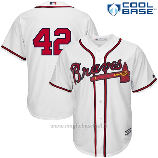 Maglia Baseball Uomo Atlanta Braves 42 Jackie Robinson Bianco Cool Base